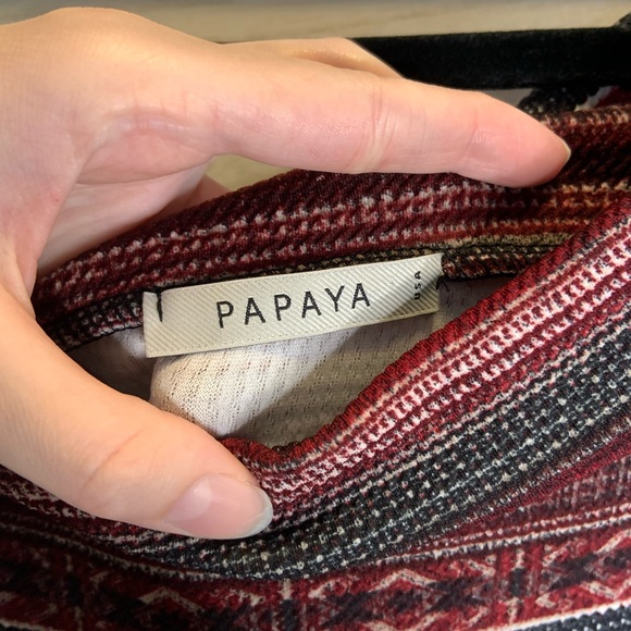 Papaya Burgundy Gray Striped Print Off Shoulder Bodycon Mini Dress L - Picture 10 of 11